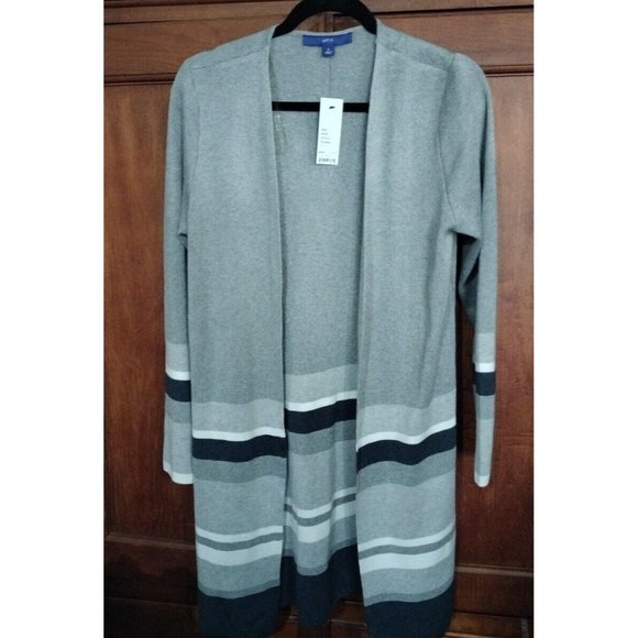 Apt 9 New Open Front Long Cardigan Medium  Gray / Blue Sweater Womens  New - Picture 4 of 10